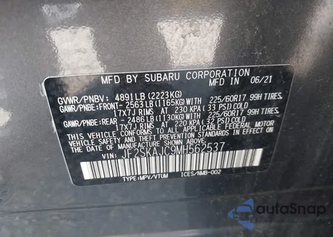 2021 Subaru Forester Premium из США, поврежденный, VIN JF2SKAJC9MH562537